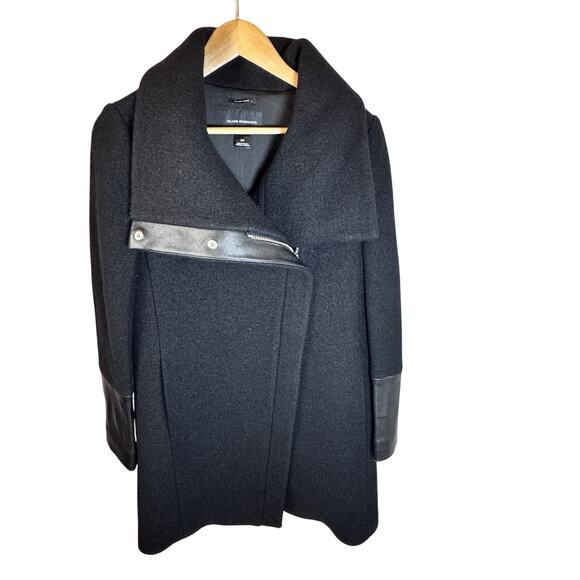 Club Monaco Halli Belted Wool & Leather Asymmetrical Coat Black Small C3931 - Picture 5 of 13
